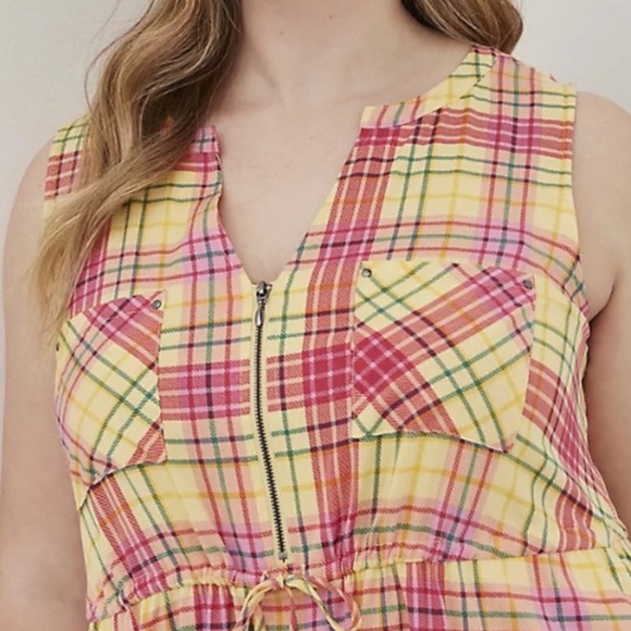 ๐ Multi Plaid Zip Front Stretch Challis Shirt Dress 1 1X 14 16 NWT Torrid New! - Picture 2 of 5